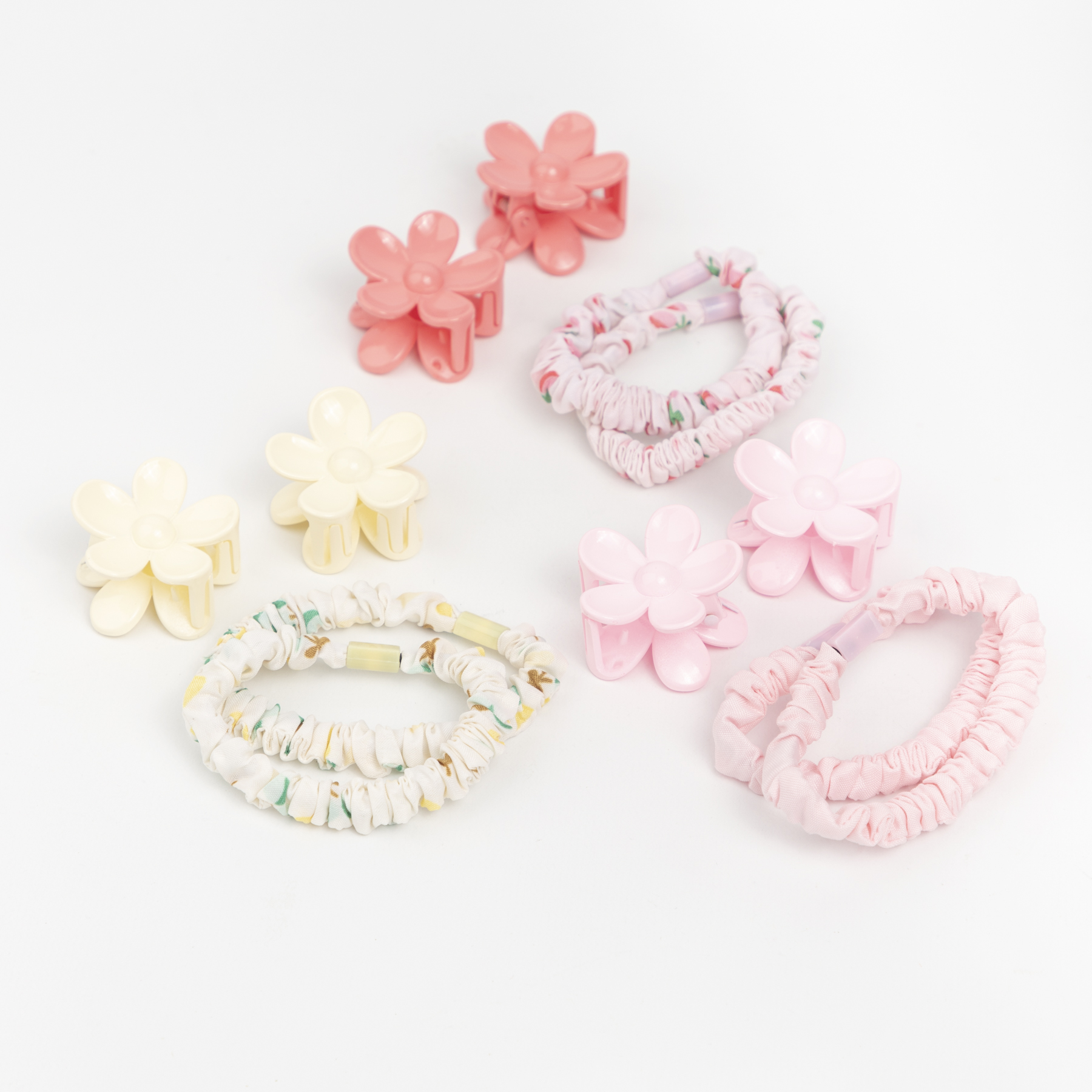 KIT HEBILLAS BRILLANTES DE FLOR + GOMITAS DE COLOR