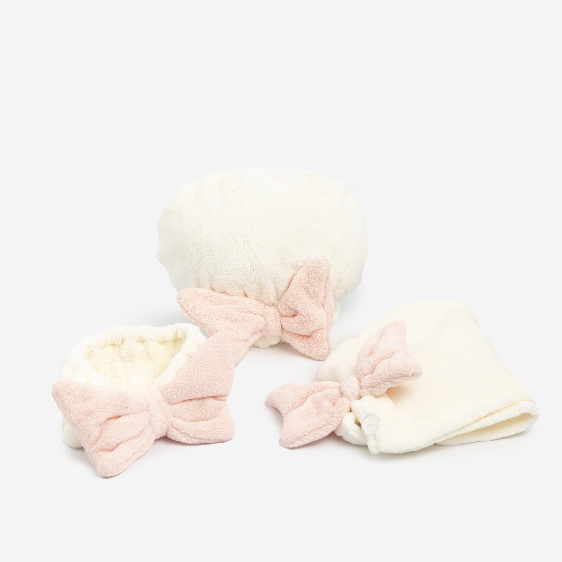 KIT GORRO PARA CABELLO CON VINCHA BLANCA Y ROSA