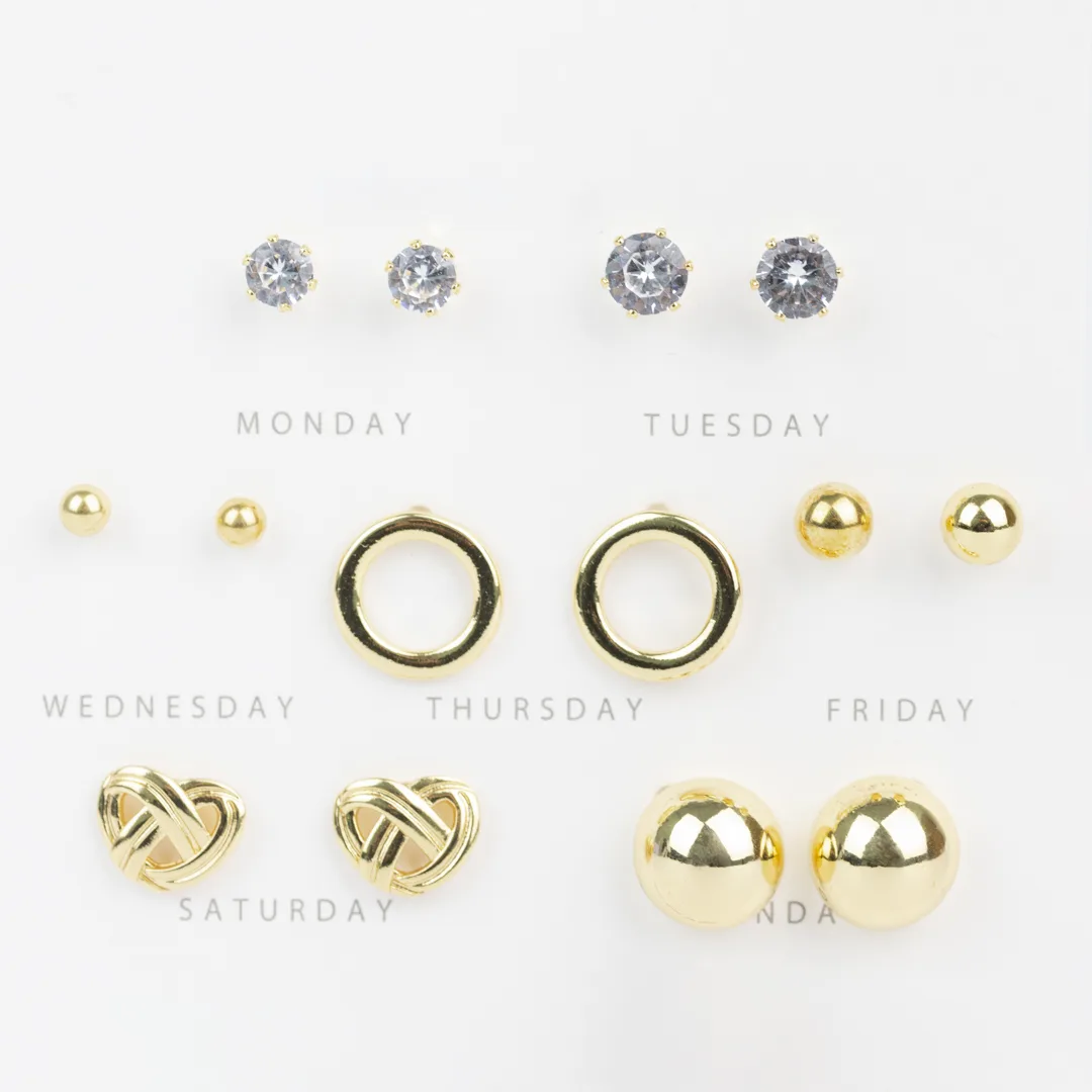 KIT DE AROS DIAS DE LA SEMANA BAÑADO EN ORO
