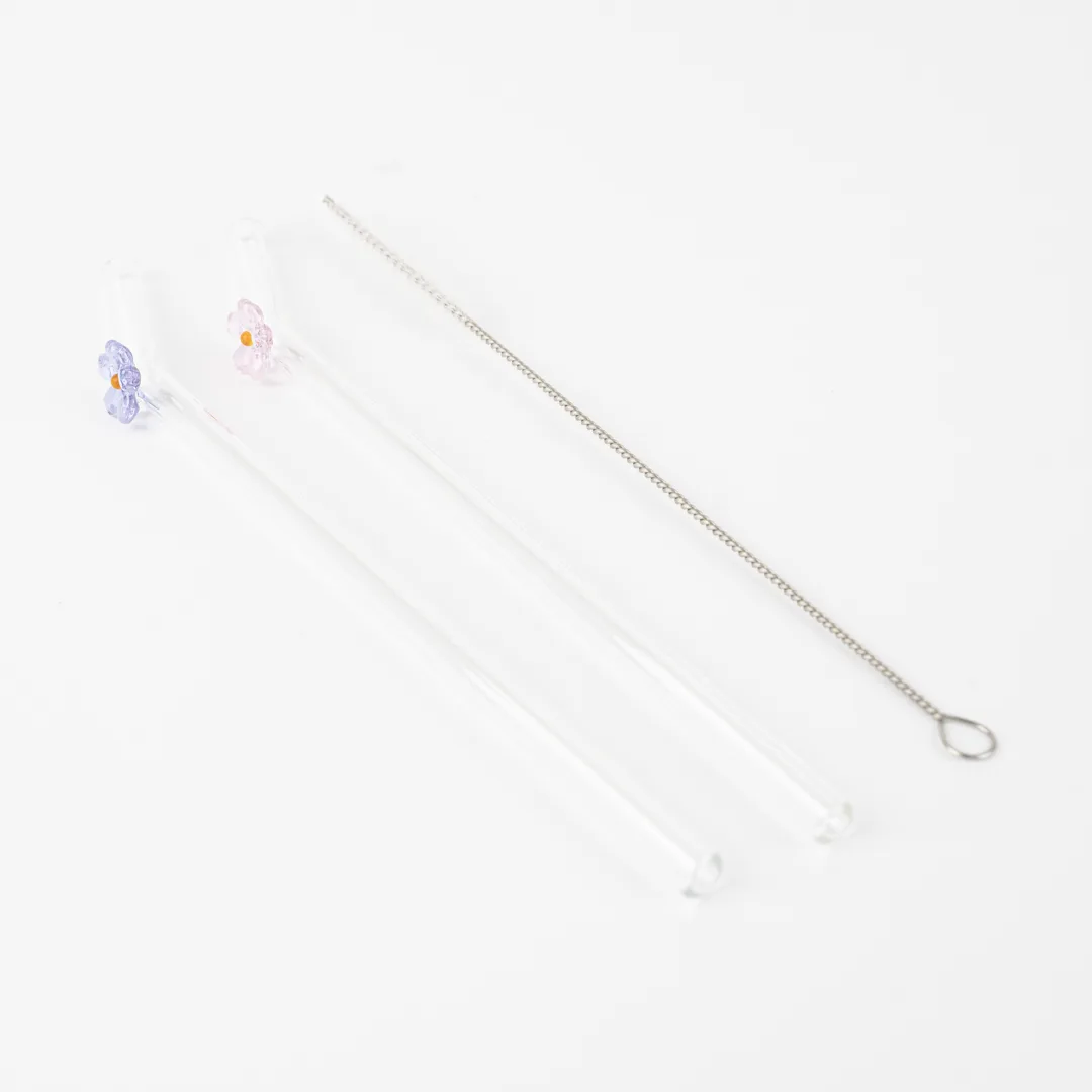 Set de sorbetes de vidrio decorados con flor y cepillo