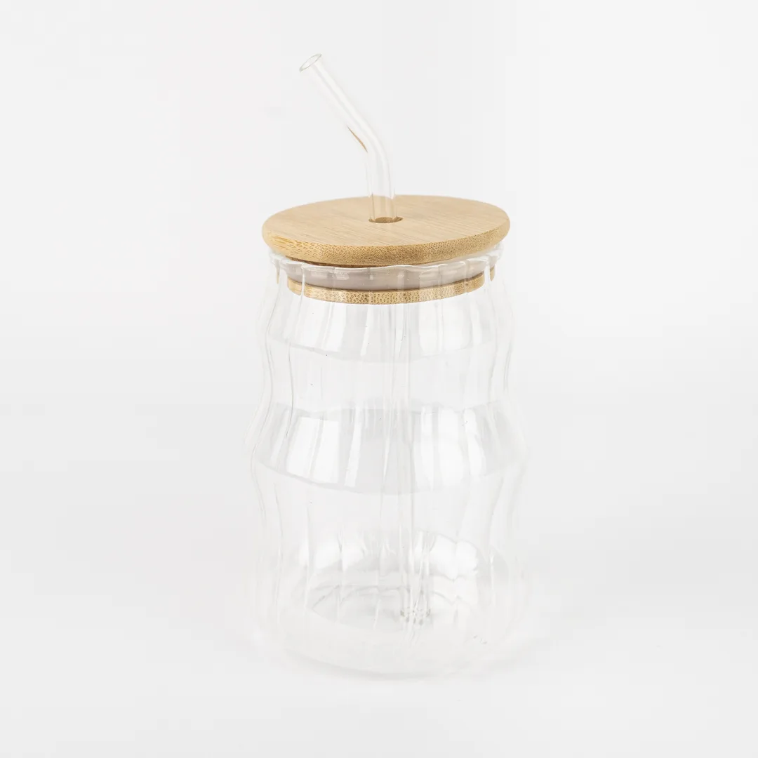 VASO DE VIDRIO CON TAPA Y SORBETE