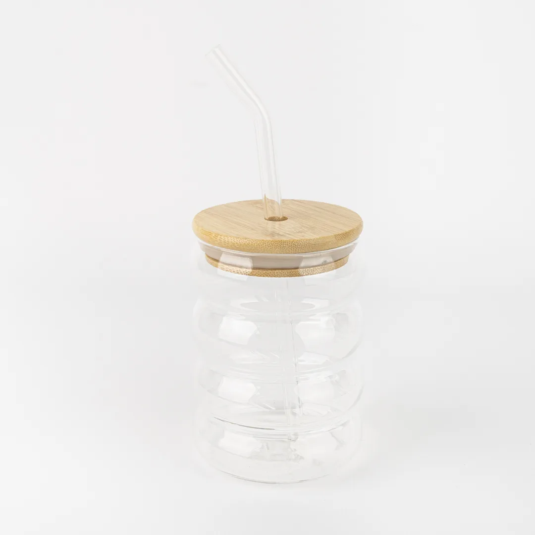 VASO DE VIDRIO CON TAPA Y SORBETE
